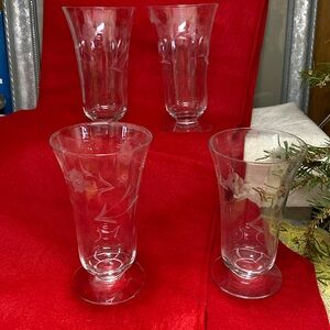 Vintage Etched Ribbed Depression Wine Iced Tea Glasses Set Of 4